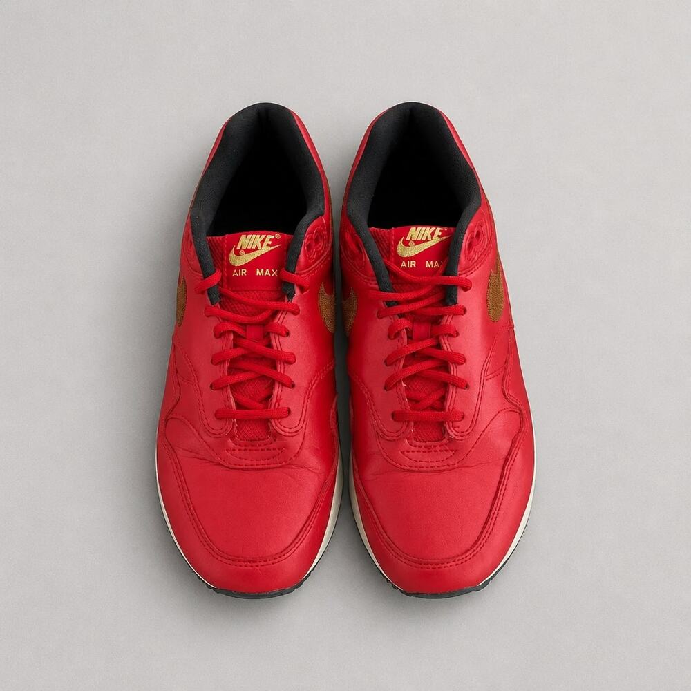 Nike Air Max 1 PRM Gold Sequin University Red Womens Size 8.5 CT1149-600